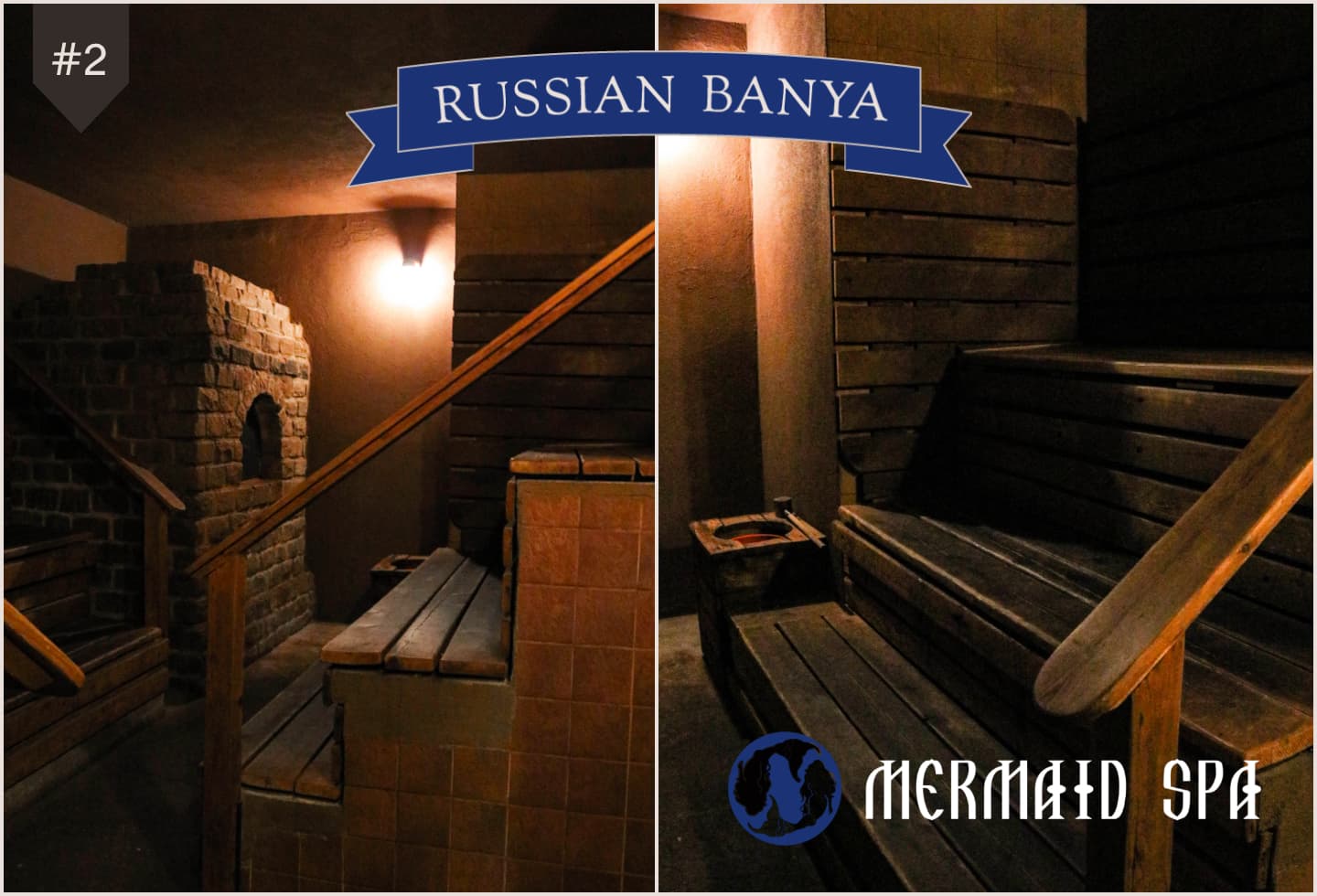 Mermaid Spa Russian Banya interior with wooden benches