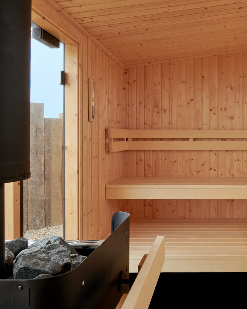 Scandinavian Aufguss sauna interior at Sea Scrub Folkestone