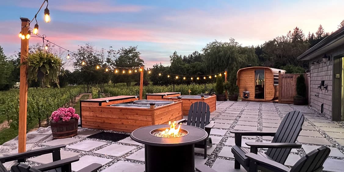 Vineyard Sauna wood-fired sauna set among the vines with mountain views