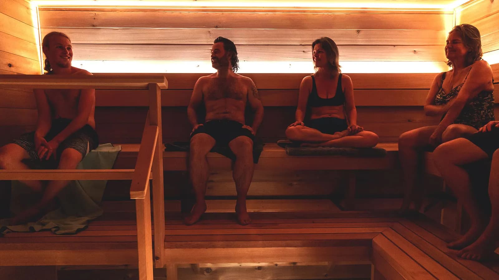 Interior of the Finnish cedar sauna at Eldr Sauna, Cobble Hill