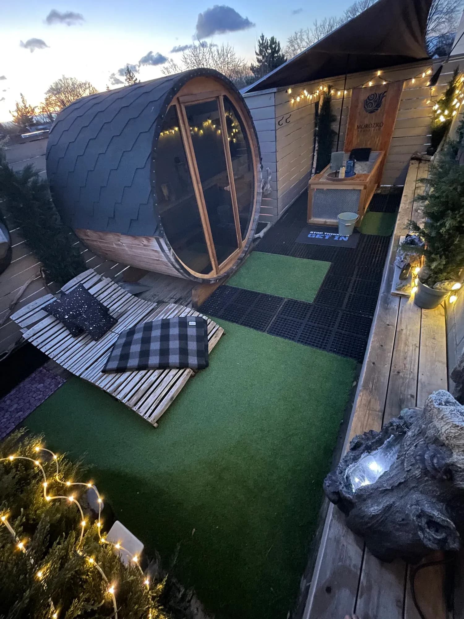 Rooftop view of Element Outdoor Sauna private contrast therapy space
