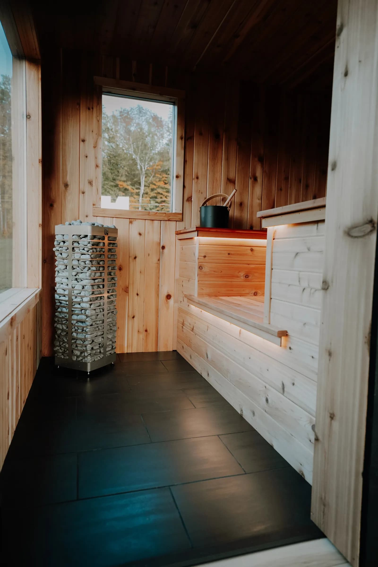 Cedar sauna interior at FIKA Sauna