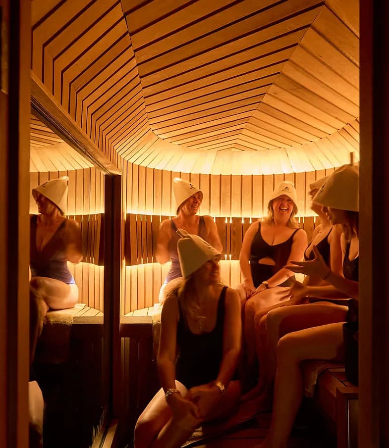 Inside the cedar wood sauna at Hello Sauna
