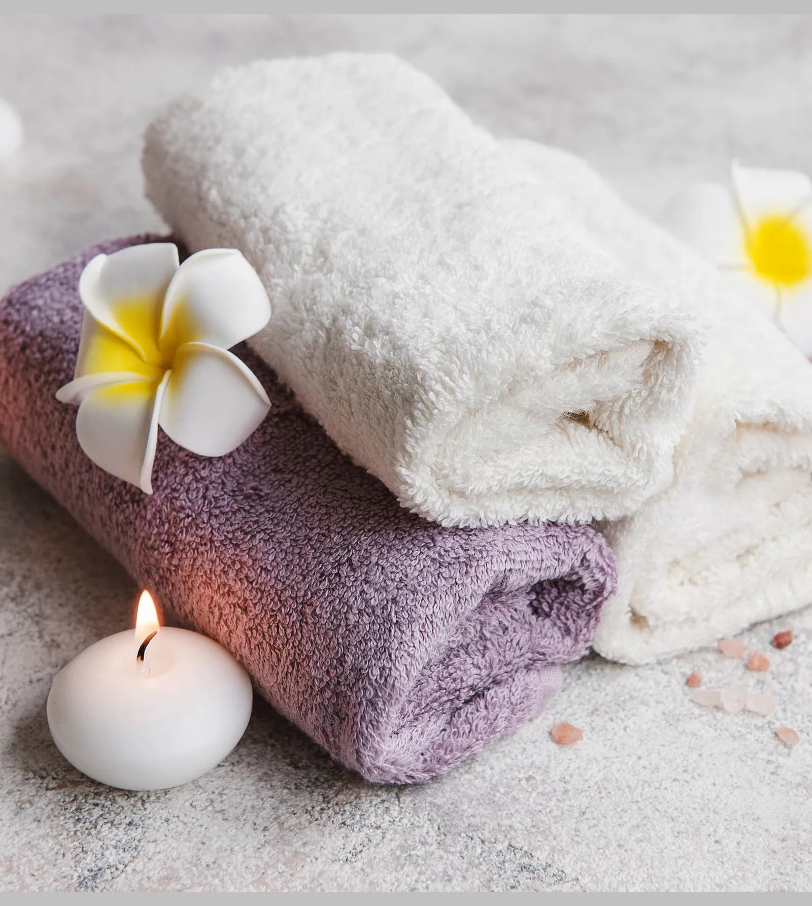 Spa towels and candle at Imperial Day Spa in San Francisco