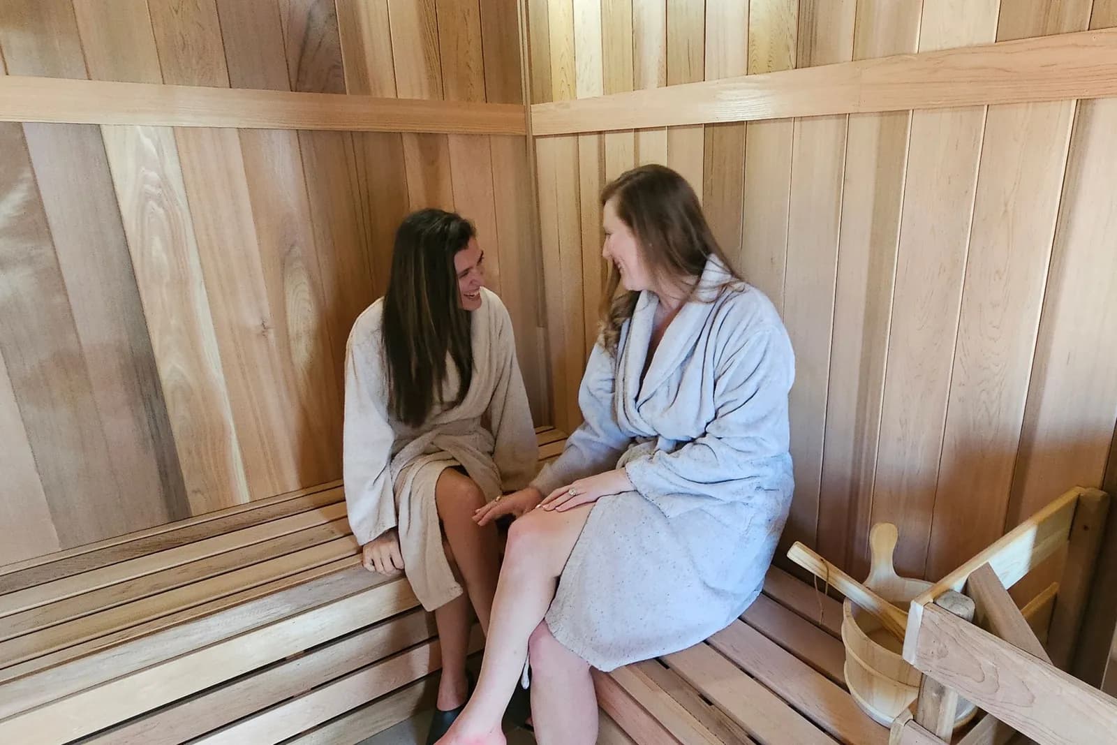 Traditional sauna interior at Lavender Sense Relaxation Retreat in Alton, NH