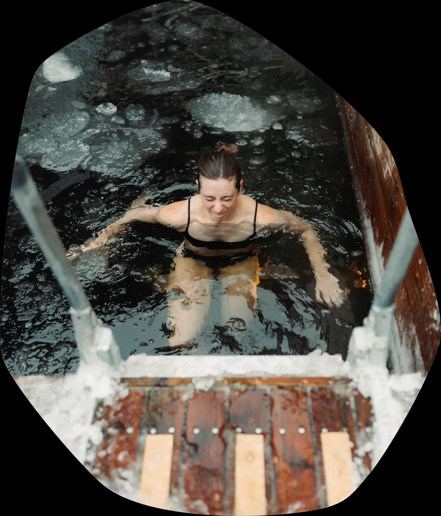 Person taking a cold plunge at Lost Language