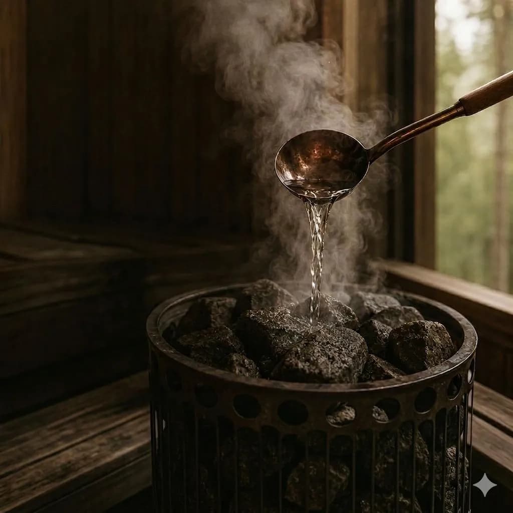 Water thrown on hot sauna stones at Near Wild Sauna