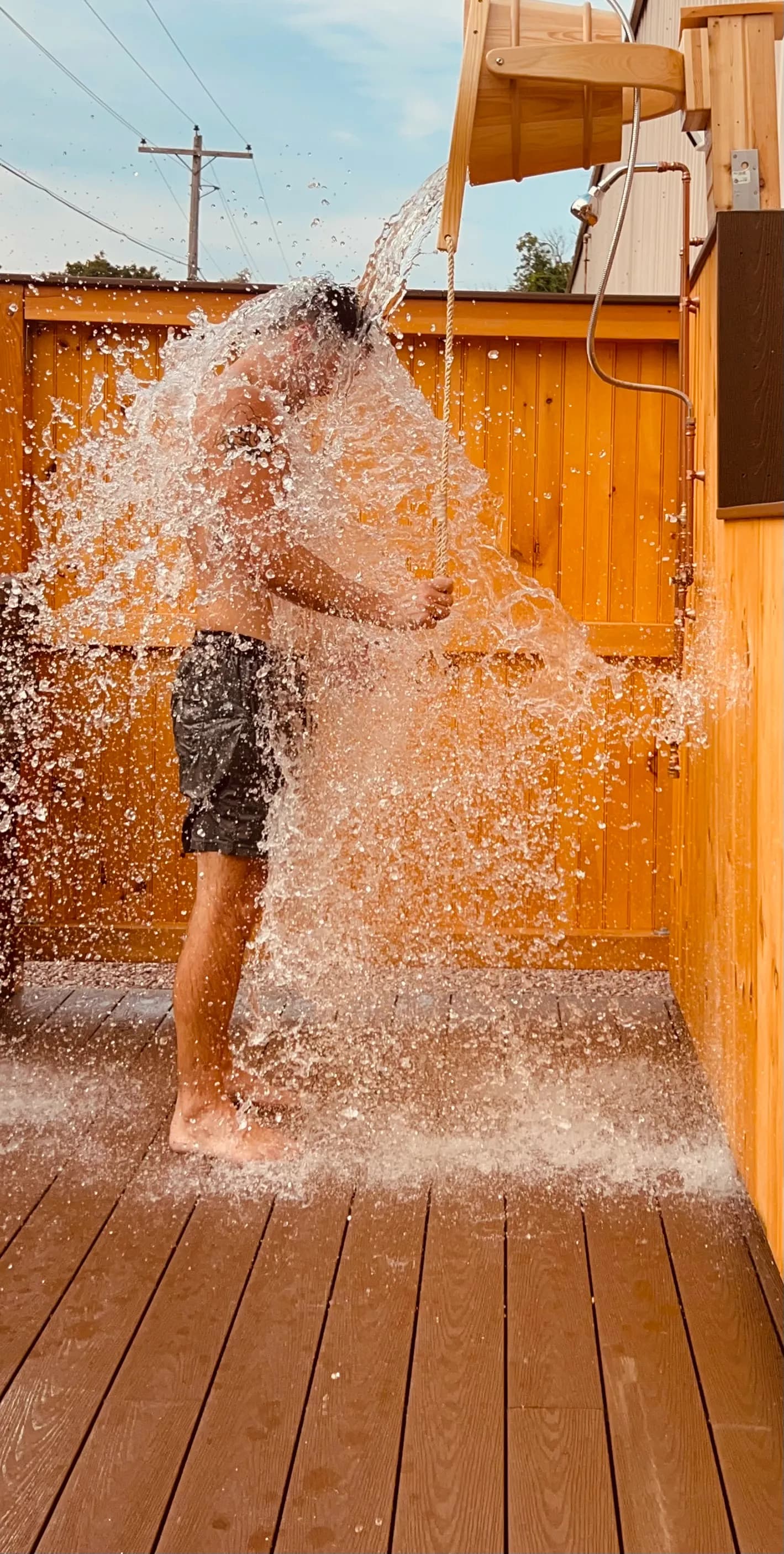 Bucket shower at Nordic Spa Vermont