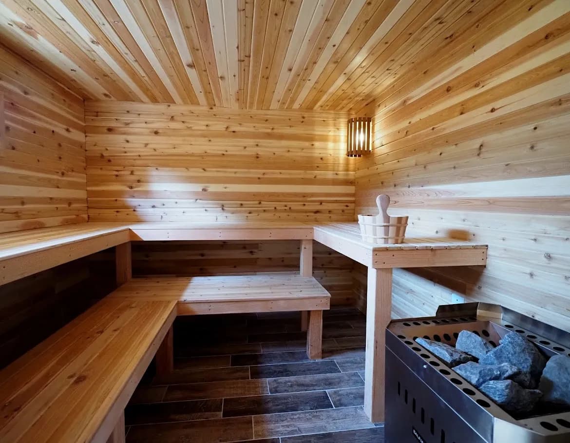 Cedar sauna interior at Nordic Spa Vermont in Shelburne