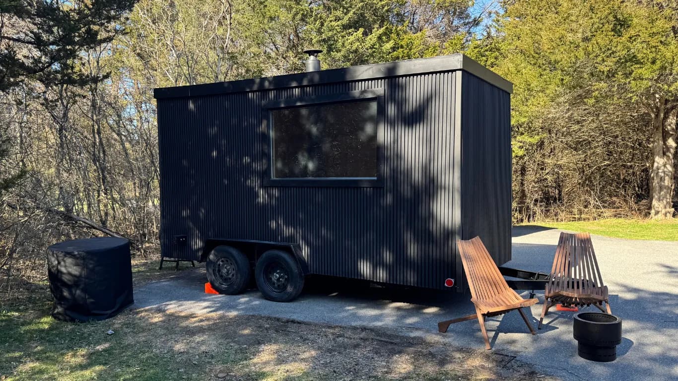 Northern Kin mobile sauna trailer set up outdoors