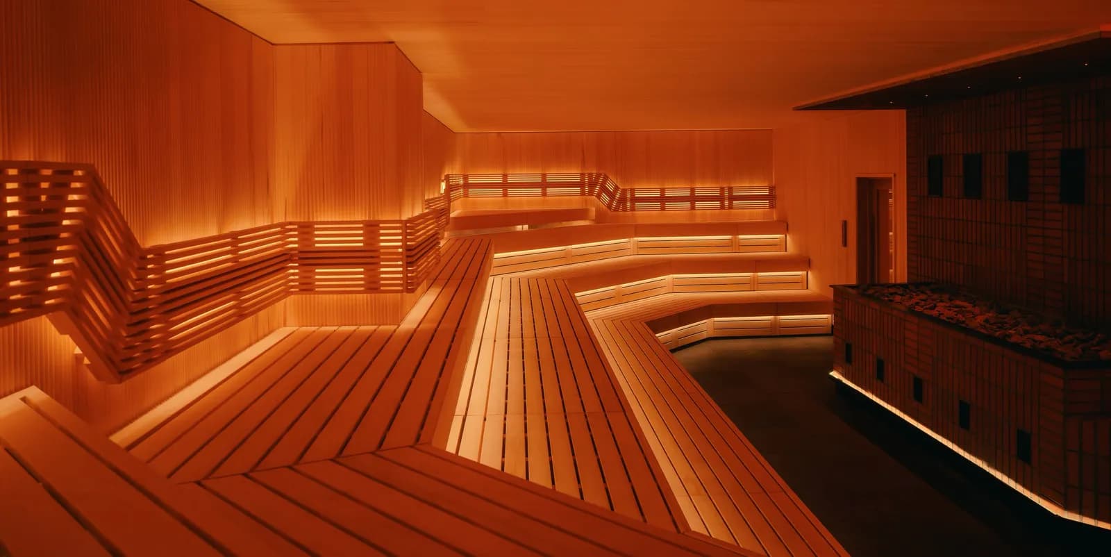 Othership Williamsburg sauna interior with benches and stove