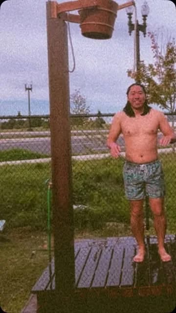 Sauna Jungle's outdoor Finnish cold bucket shower in Arlington, Virginia