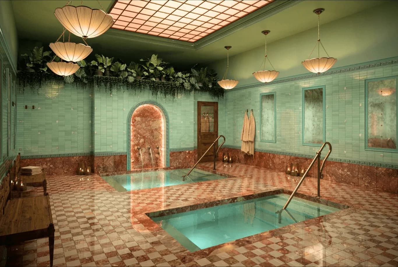 SCHWET Grand Pool Room with mineral thermal pool and cold plunge (rendering)