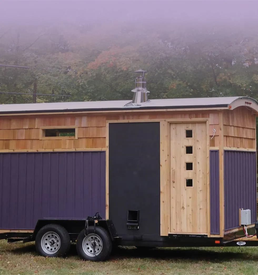 SOMi Sauna cedar-clad mobile sauna exterior at Detroit River Sports