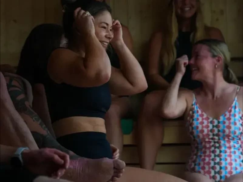 Inside the Steam and Salt sauna with guests enjoying the session