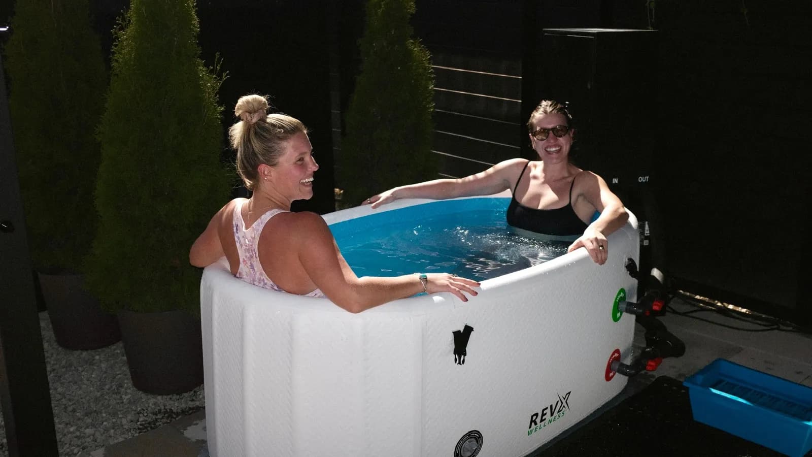 Nighttime cold plunge at Wellhouse