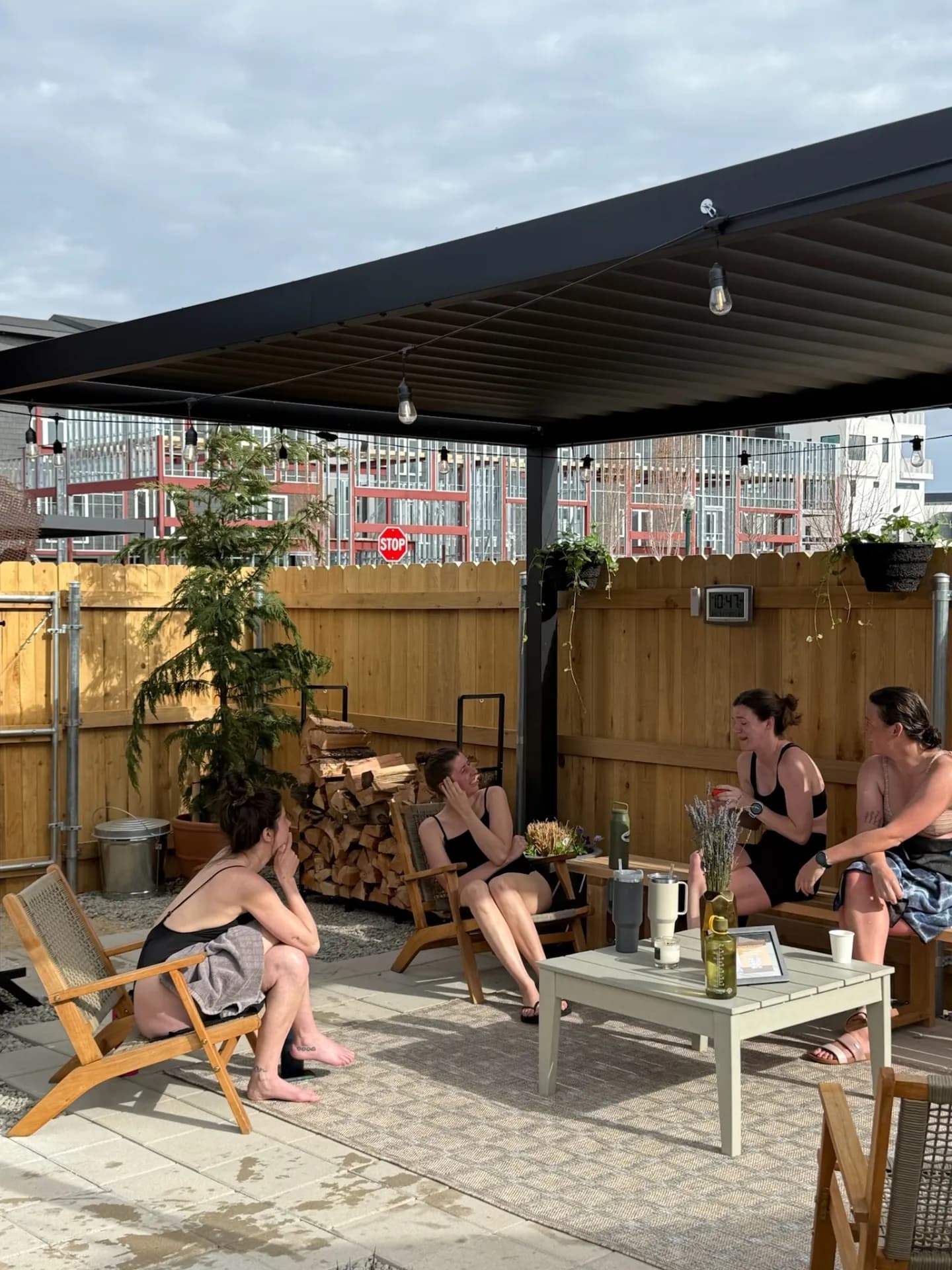 Relaxing in the Wellhouse outdoor lounge