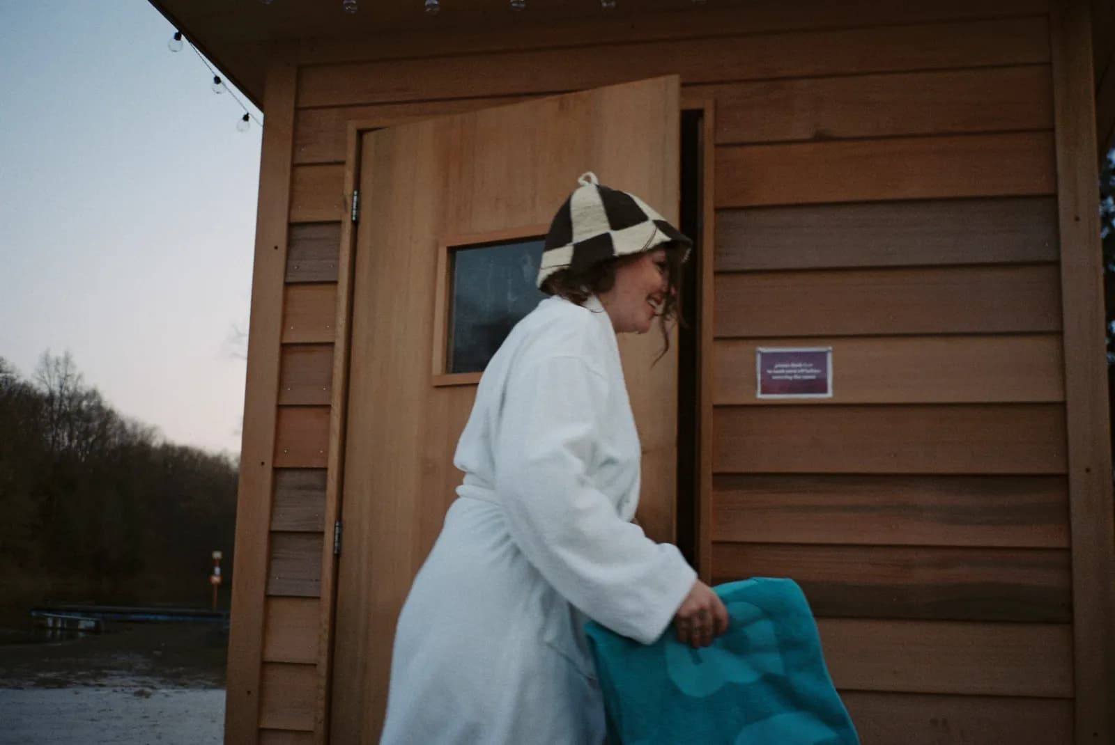 Big Towel Spa wood-fired mobile sauna exterior at Palatine Park