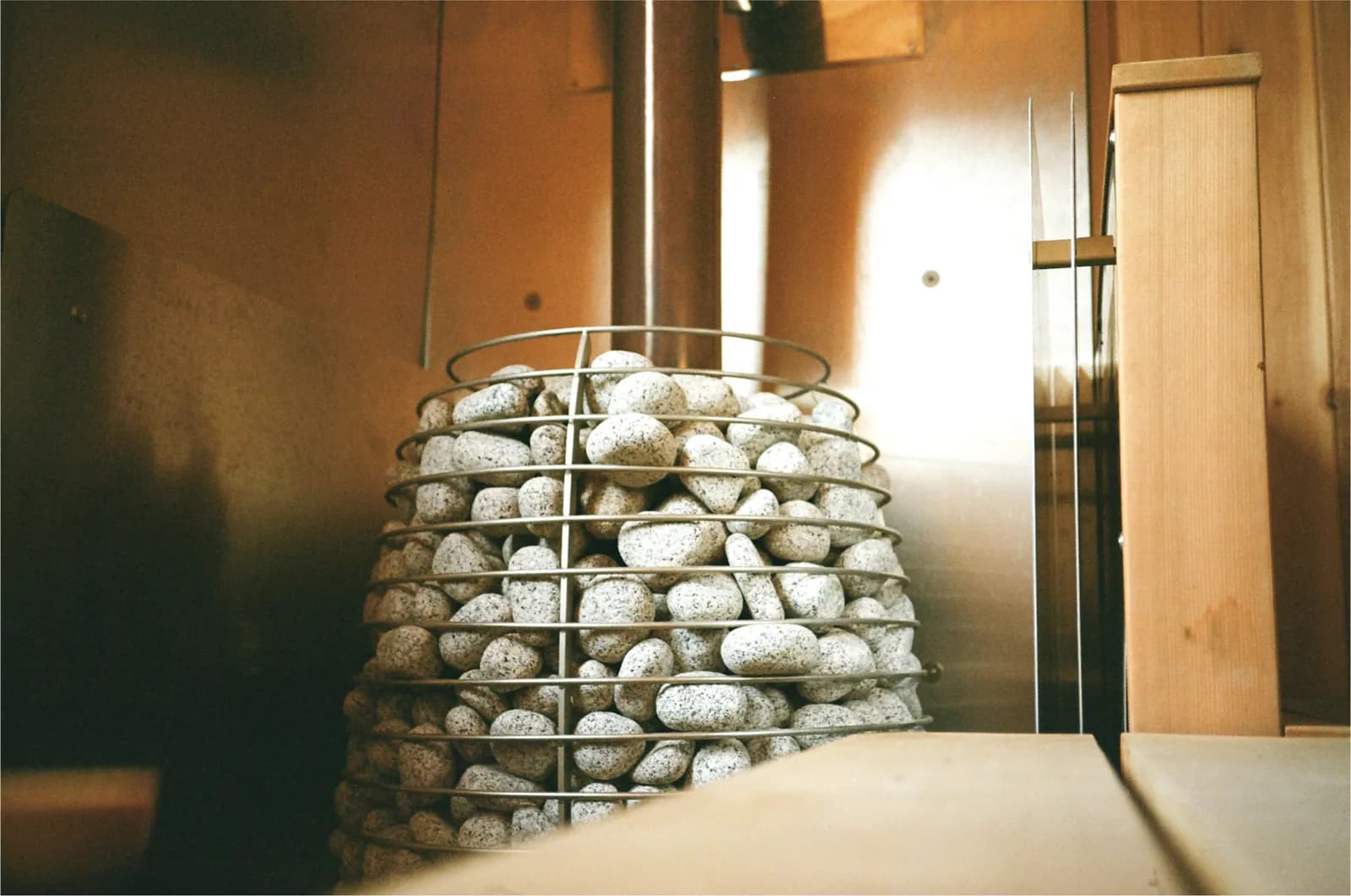 Big Towel Spa sauna interior with stone heater