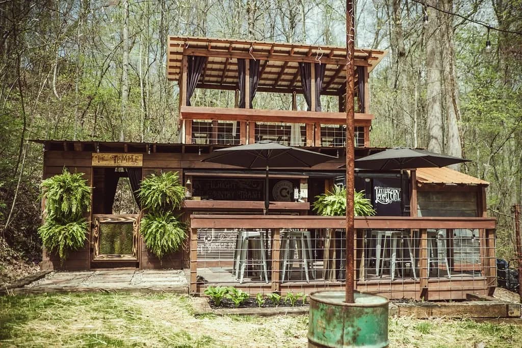 Private outdoor thermal spa with sauna and hot soaking tubs at The Hive at High Rock